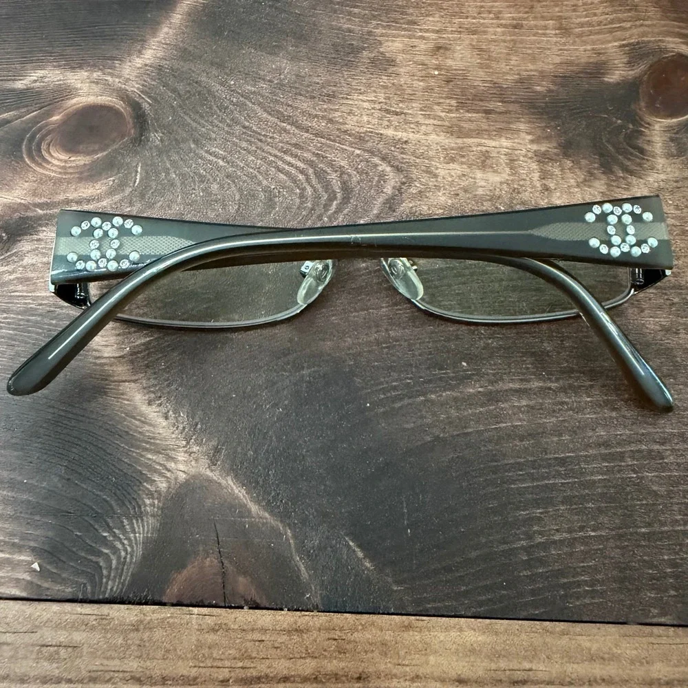 Chanel Eyeglass FRAME ONLY Gunmetal Brown Crystal Pearl CC Logo 50-16-135